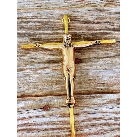 Vintage Brass INRI Crucifix Cross Jesus Wall Hanging - Picture 5 of 11